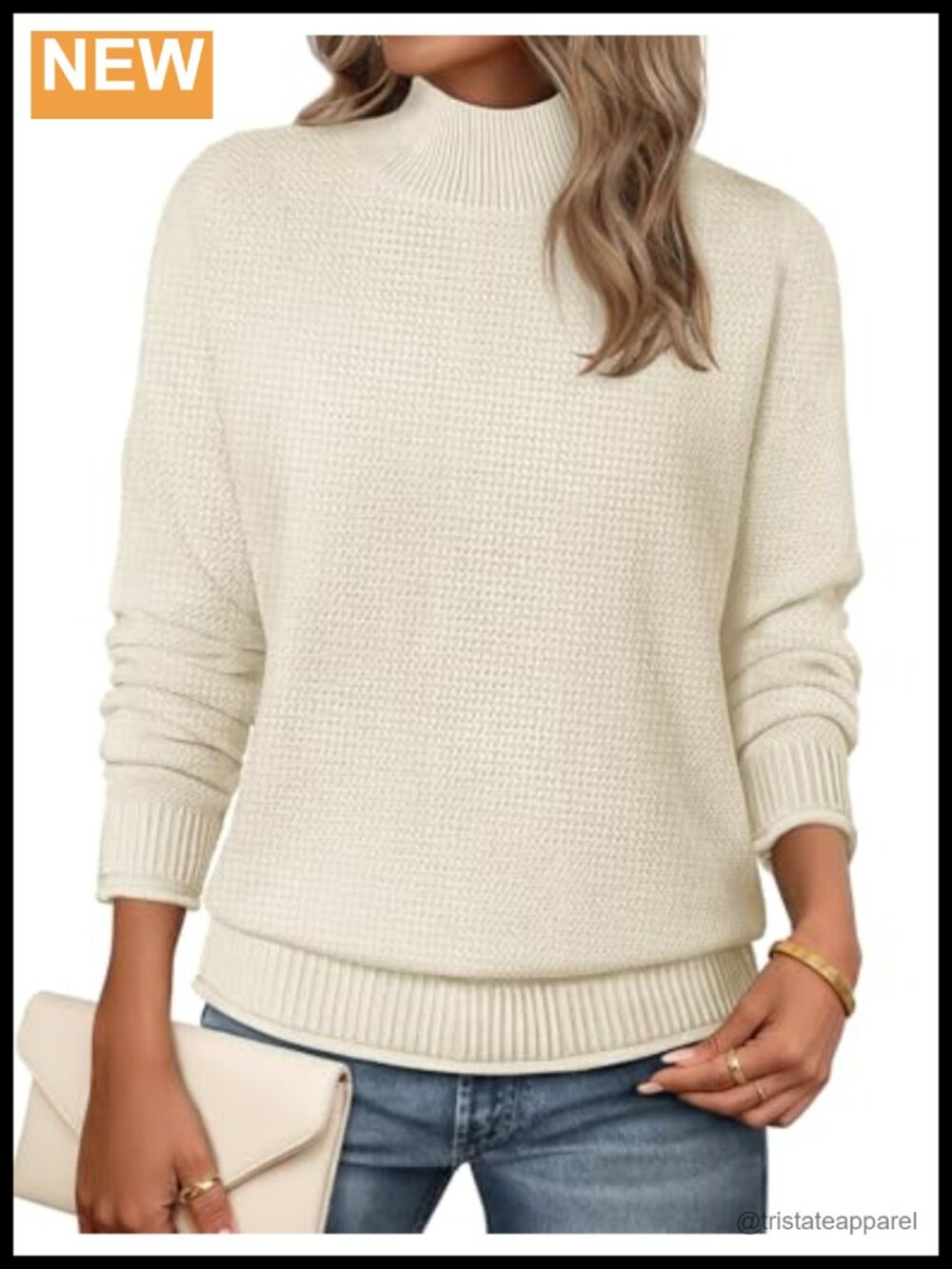 Turtleneck Long Sleeve Cozy Knit Sweater Loose Fit Fall Pullover